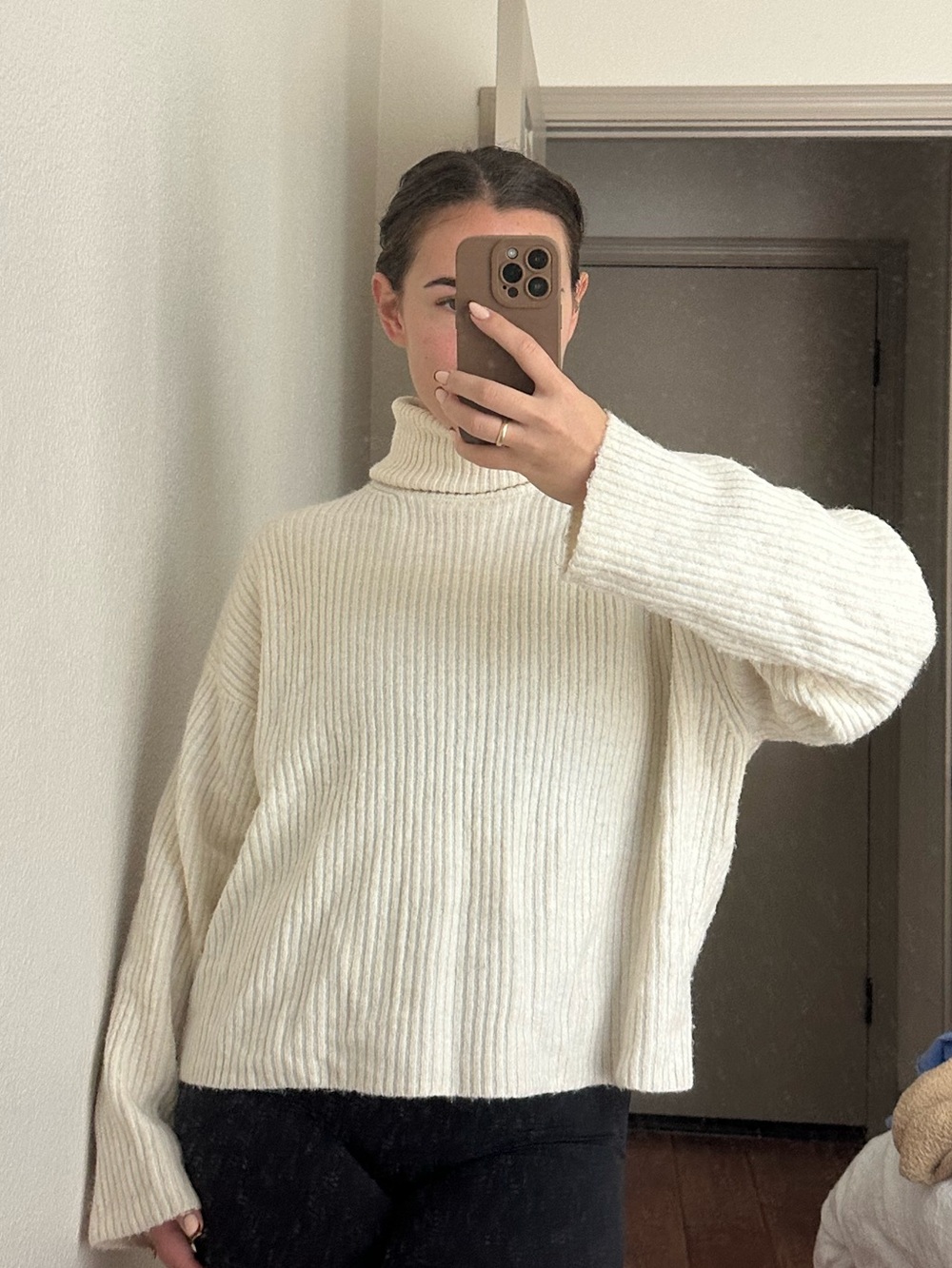 H&M Turtleneck Ribbed Knit Sweater - Cream